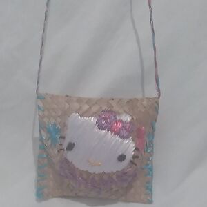 Straw Woven Hello Kitty Style Design Crossbody Bag Made In The Bahfamas (L1)